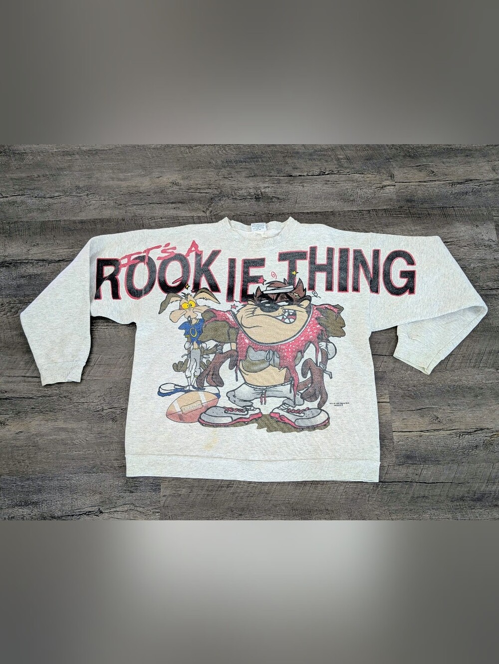 1995 Taz Looney Tunes Football It's A Rookie Thing Vtg Crewneck Sweatshirt Sz M